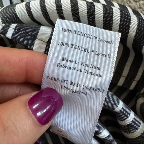 Everlane Stripe Maxi Dress black white stripe tencel tie waist modest medium new - Picture 9 of 15